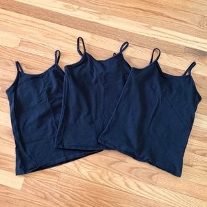 Bundle of three black girl’s size Large (10-12) camisoles with adjustable straps